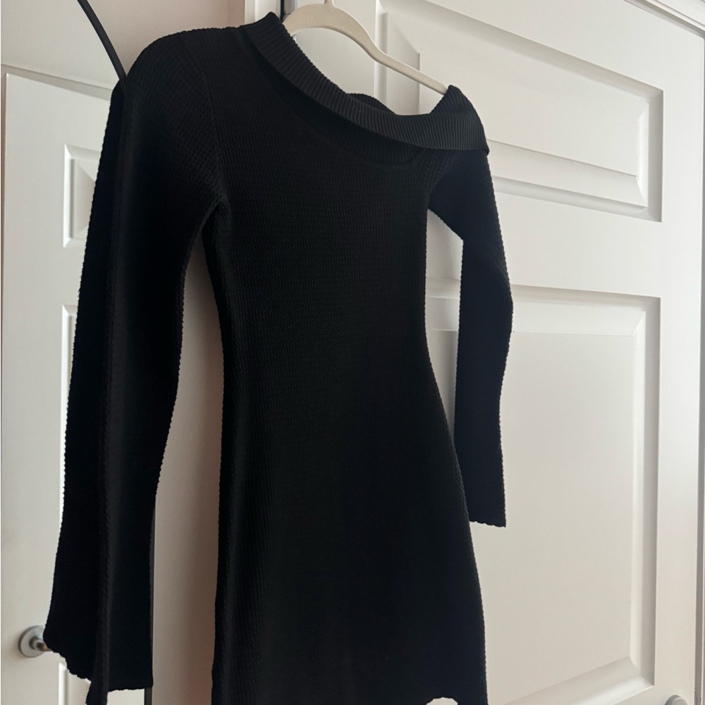 Princess Polly Black Ribbed Off-Shoulder Dress - Picture 2 of 3
